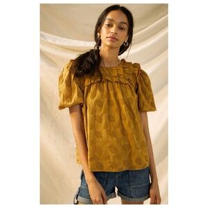 NWOT Anthropologie Let Me Be Aiko Ruffled Blouse in Cedar  Size Small